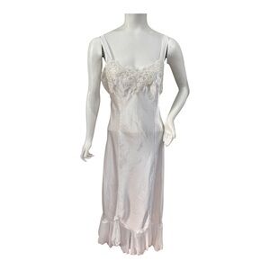 Linea Donatella Ivory Satin Chiffon  Bottom Trim Nightgown Bridal NWT S